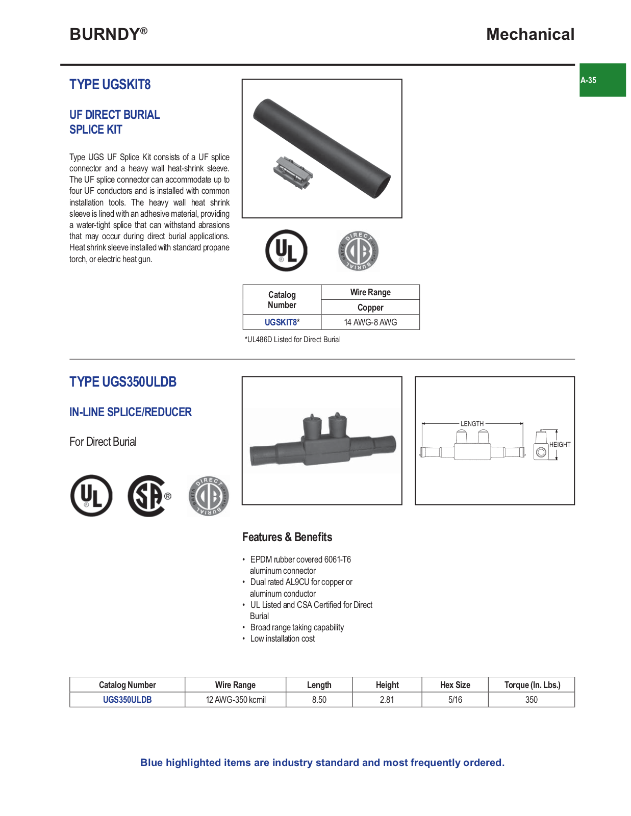 Burndy UGSKIT8, UGS350ULDB Catalog Page