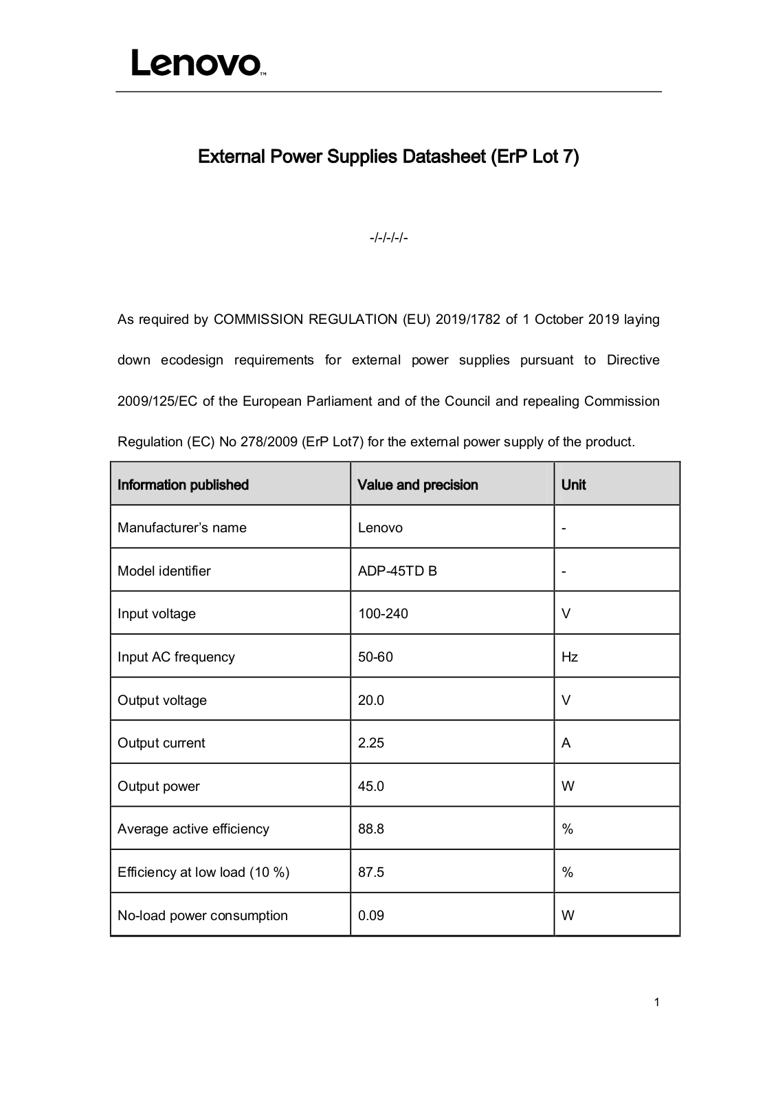 Lenovo ADP-45TD B Datasheet