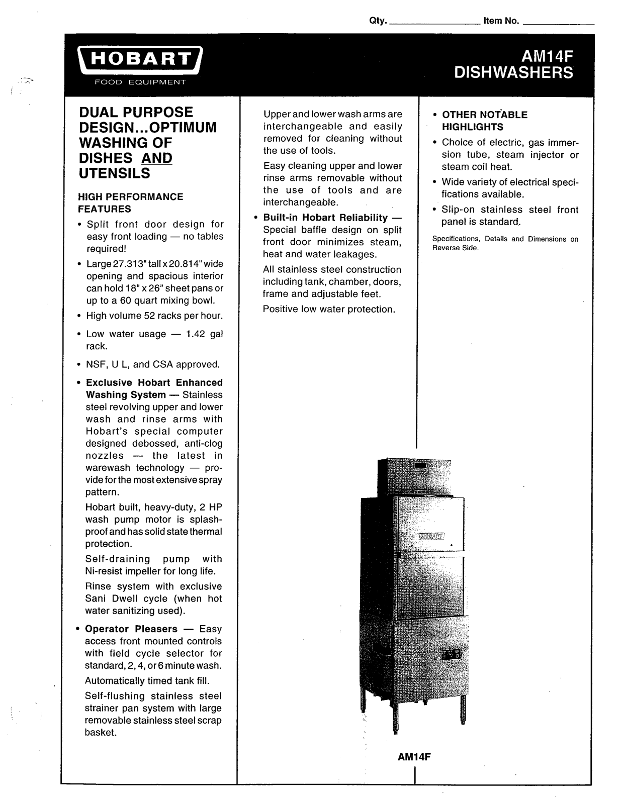 Hobart AM14F User Manual