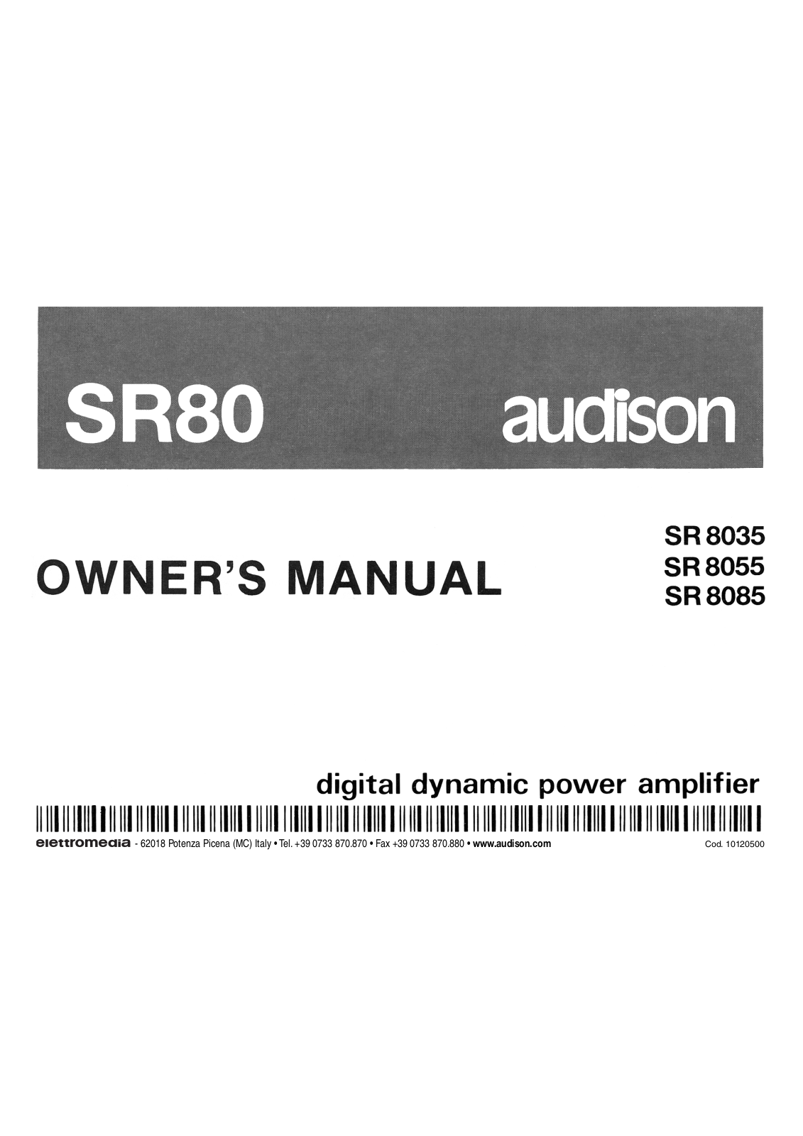 Audison SR 80 Owner's Manual