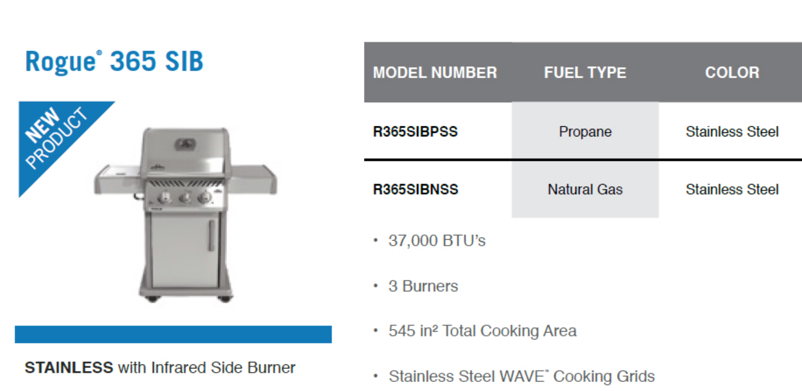 Napoleon R365SIBNSS Specifications