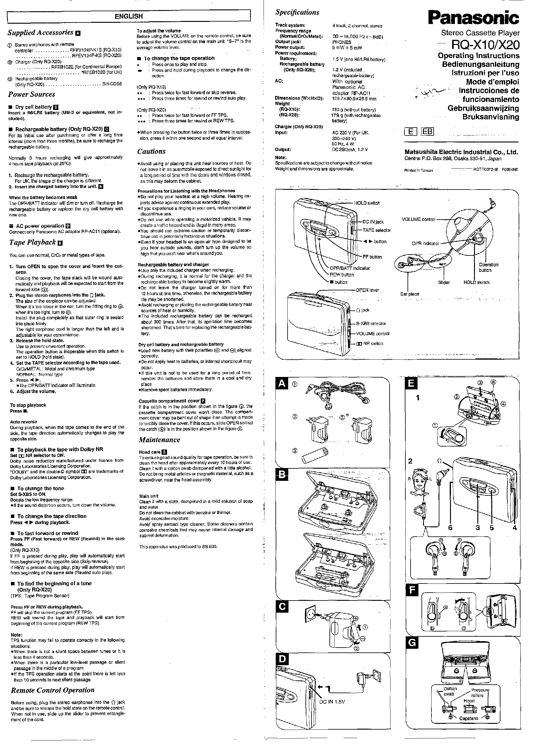 Panasonic RQ-X10, RQ-X20 User Manual
