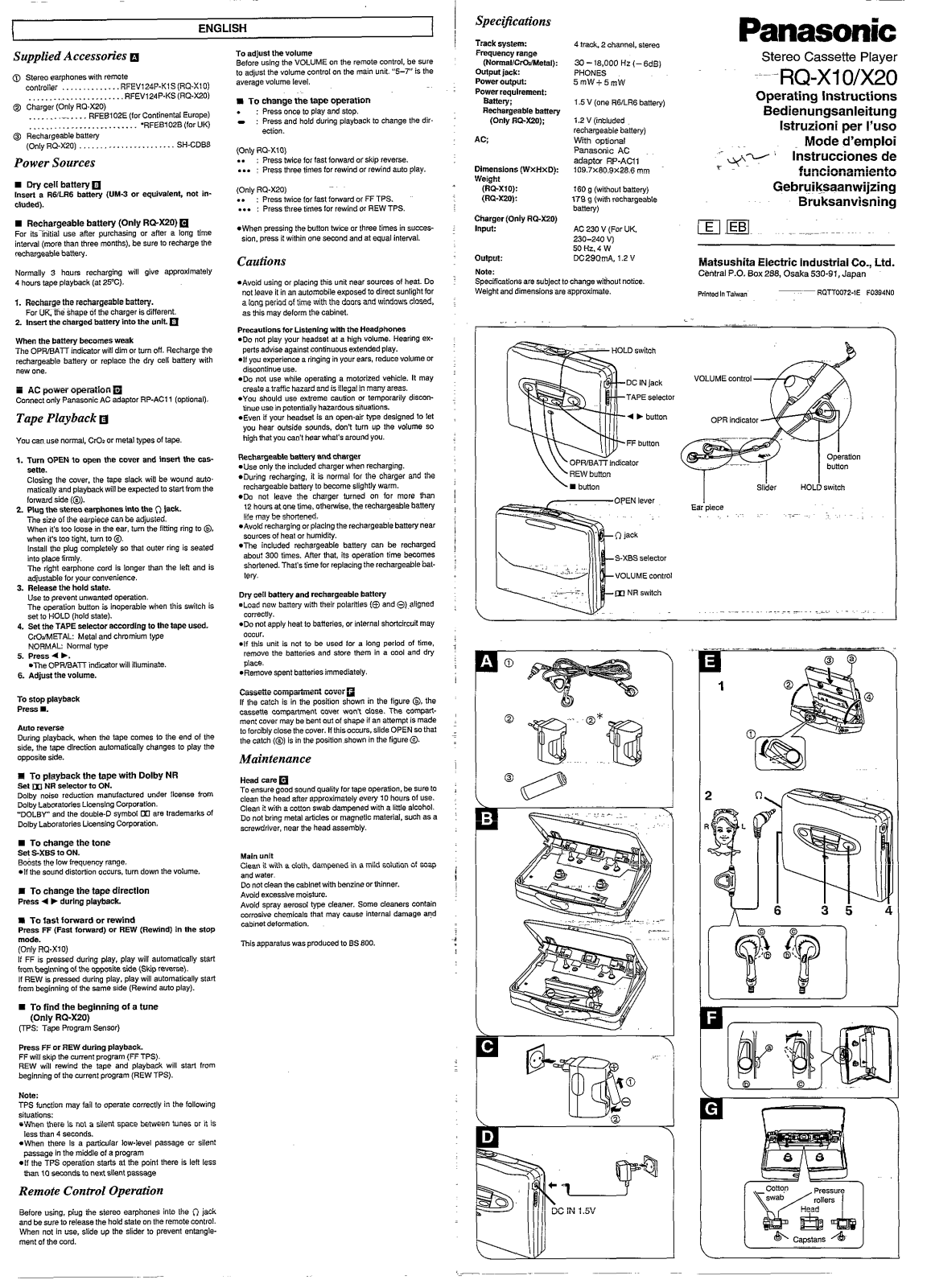 Panasonic RQ-X10, RQ-X20 User Manual