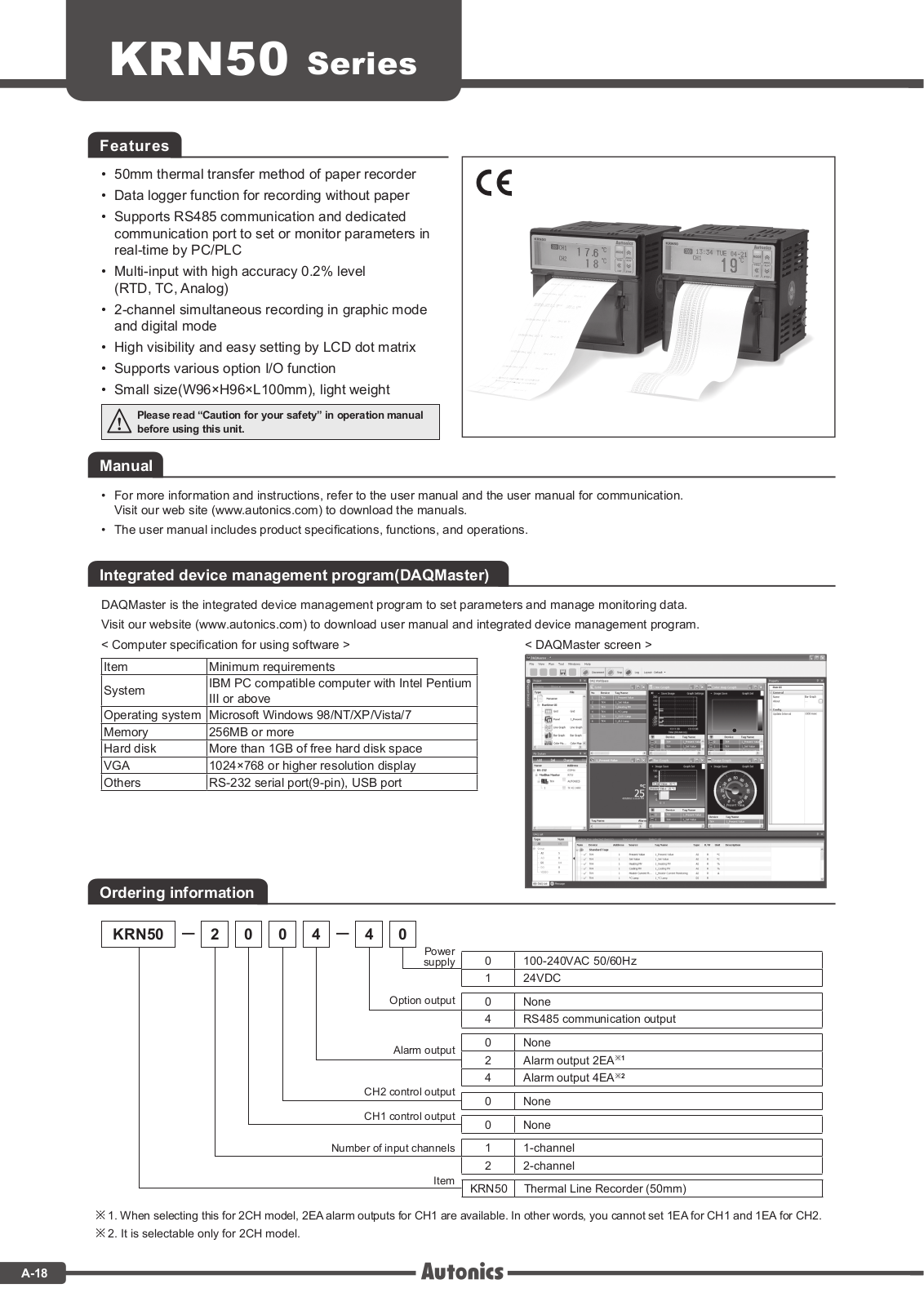 Autonics KRN50 Specifications