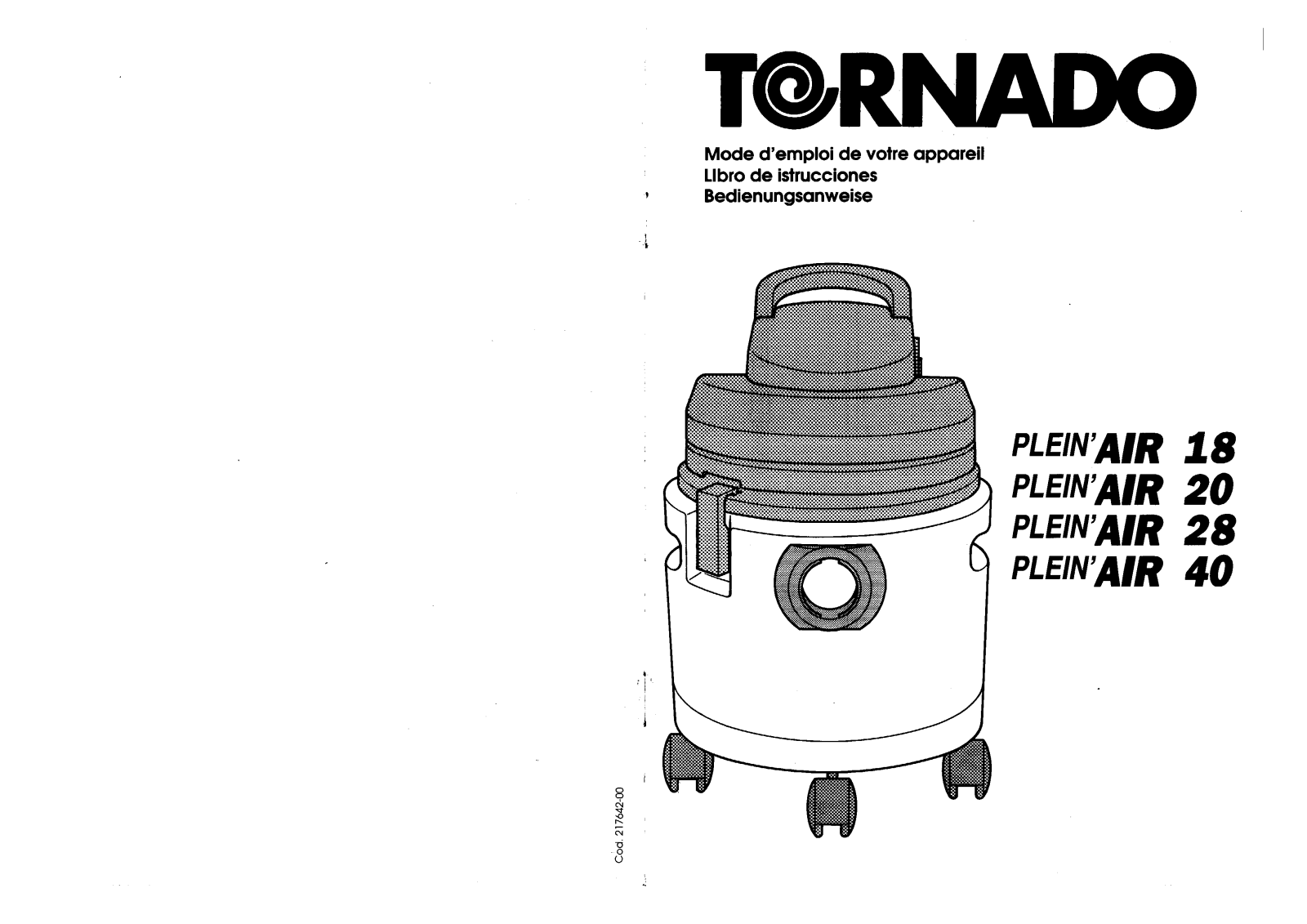 Tornado PLEIN AIR 20, PLEIN AIR 40, PLEIN AIR 28, PLEIN AIR 18 User Manual