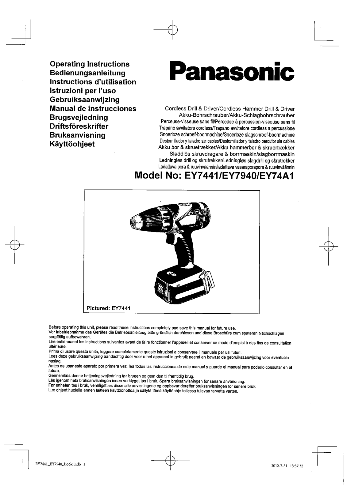 Panasonic ey7441, ey74a1, ey7940 User Manual