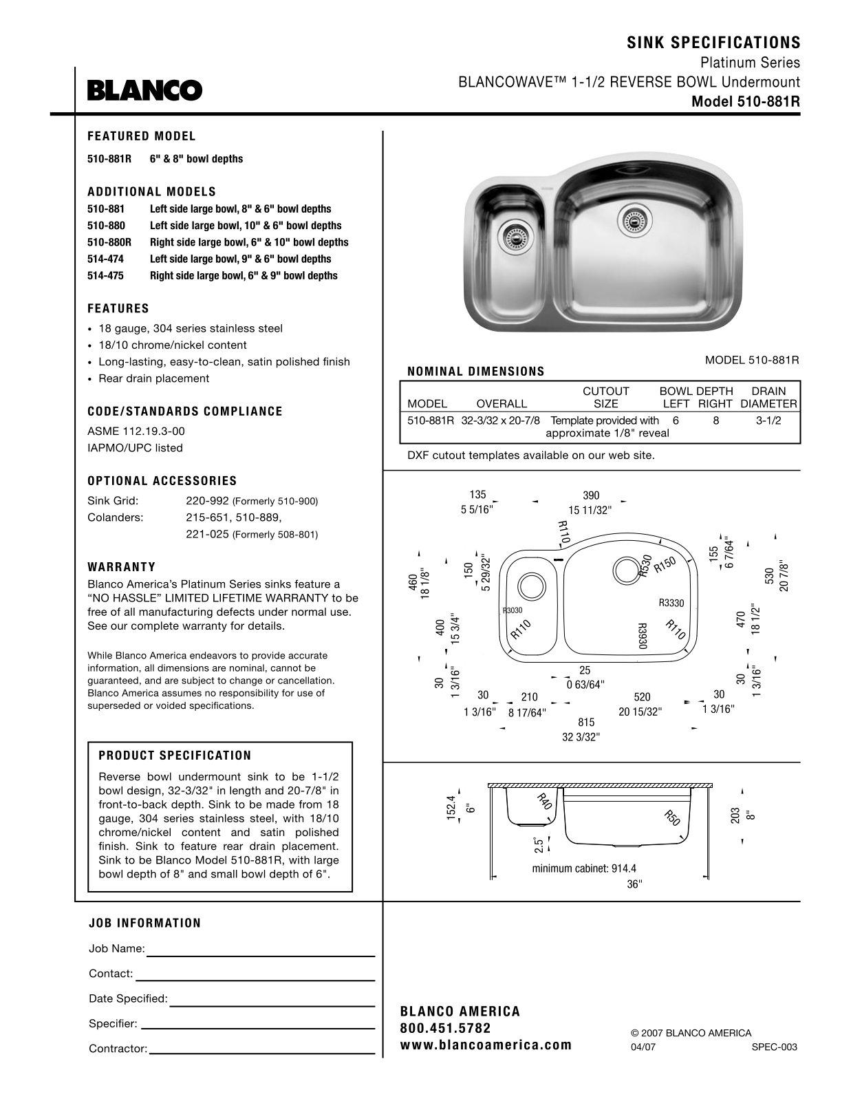 Blanco 510-881R User Manual