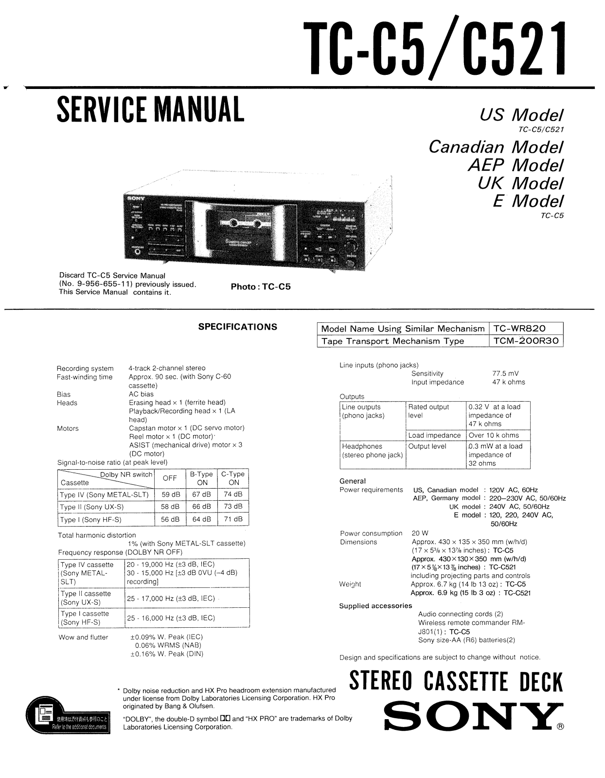 Sony TCC-5 Service manual