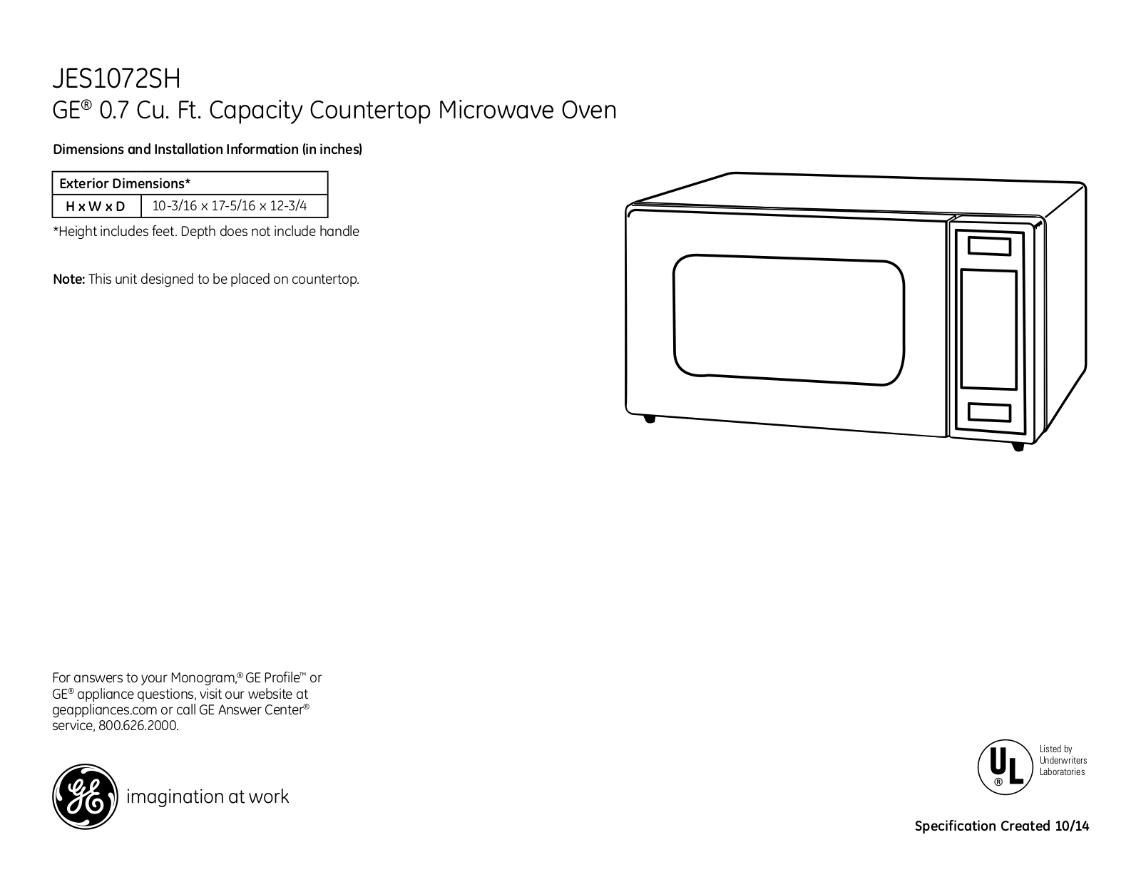 GE JES1072SHSS Specifications