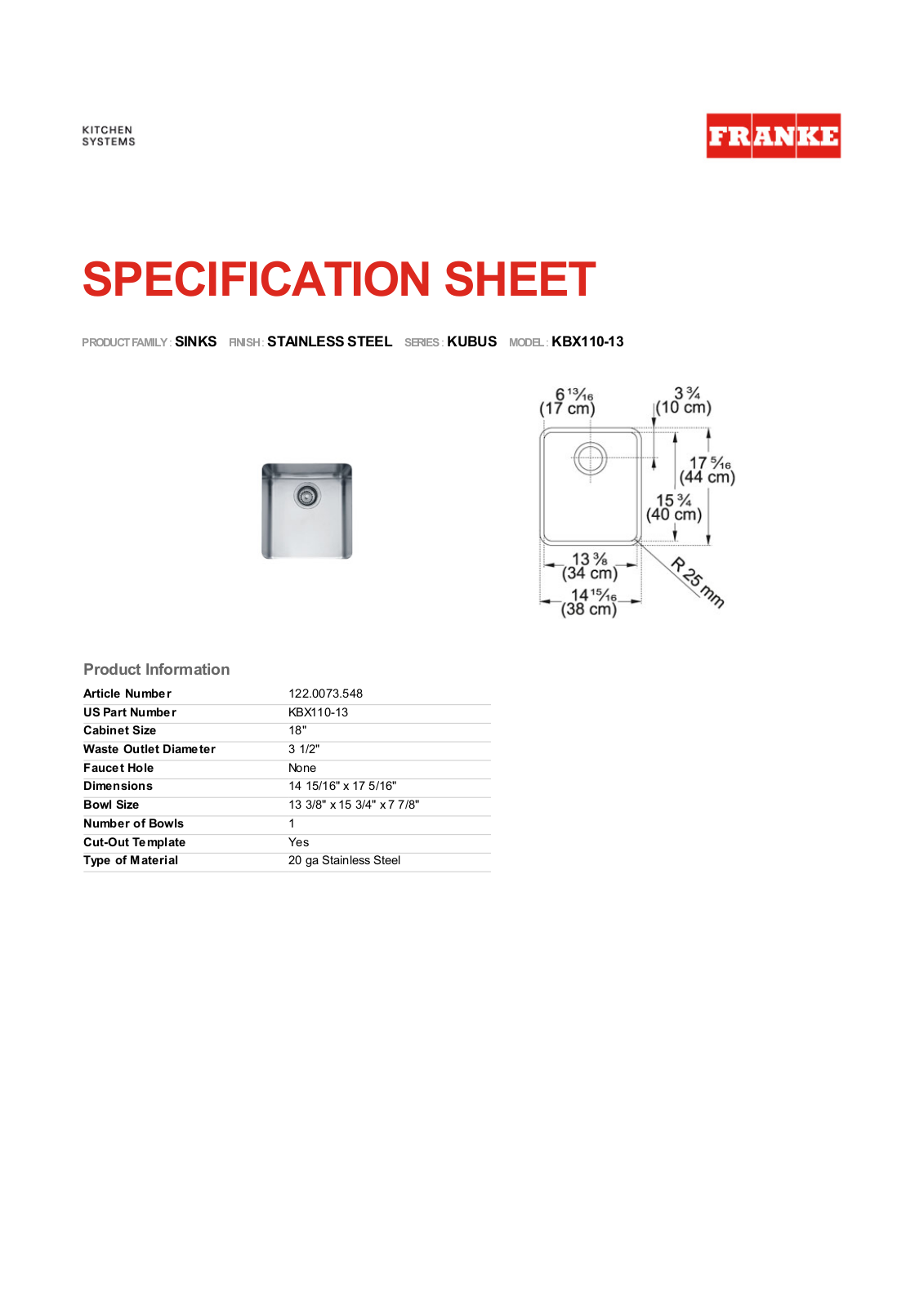 Franke Foodservice KBX110-13 User Manual