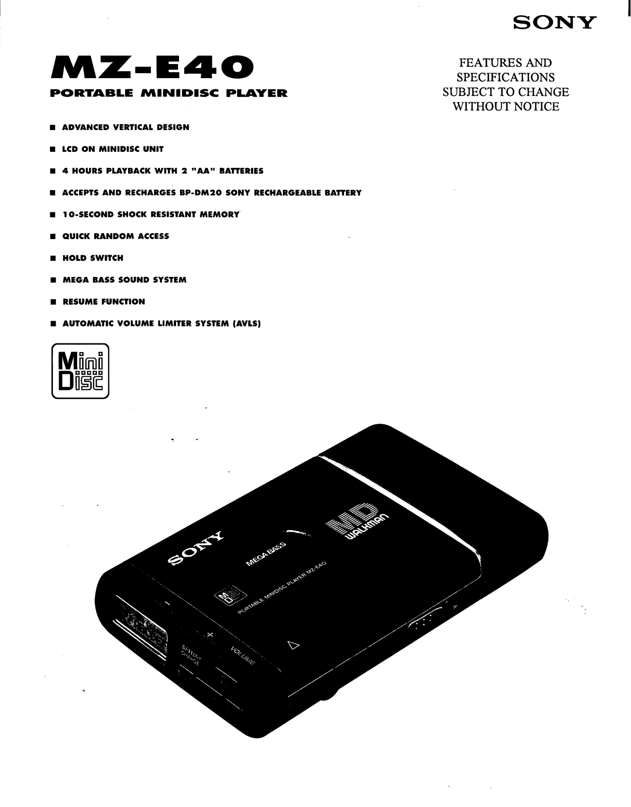 Sony MZ-E40 BROCHURE