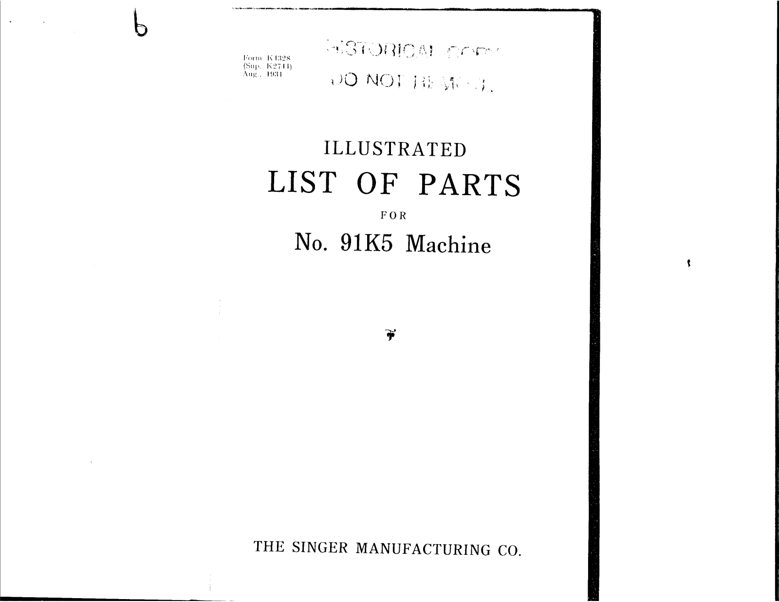 SINGER 91K5 Parts List