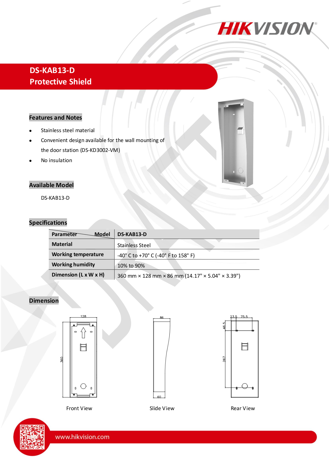 Hikvision DS-KAB13-D Specsheet