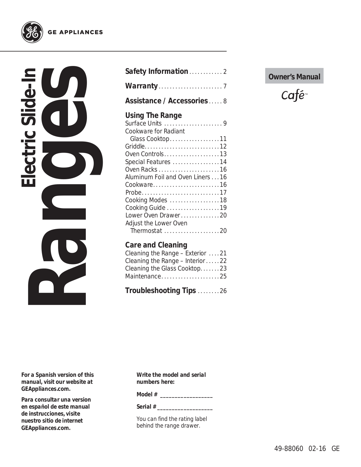 GE CS980ST8SS, CS980ST7SS, CS980ST6SS, CS980ST4SS, CS980ST3SS Owner’s Manual