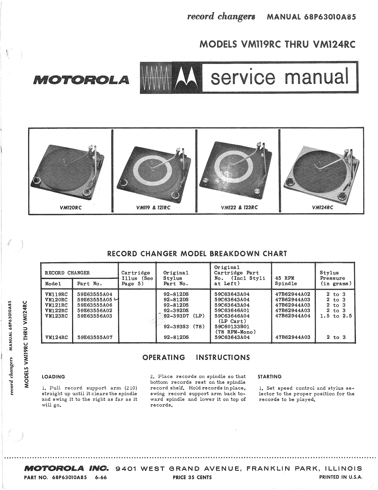 Moth Audio VM-119-RC, VM-120-RC, VM-121-RC, VM-123-RC, VM-122-RC Service manual