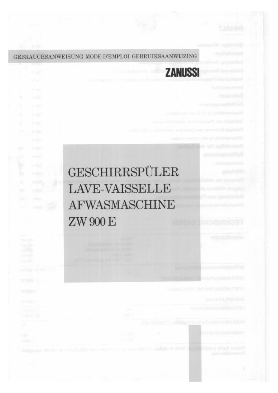 Zanussi ZW900E User Manual