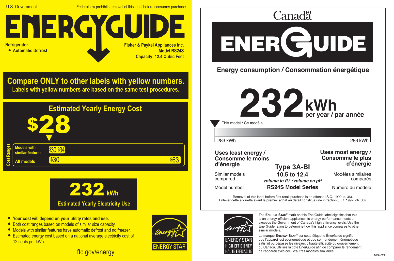 Fisher Paykel RS2484SR1 Energy Label