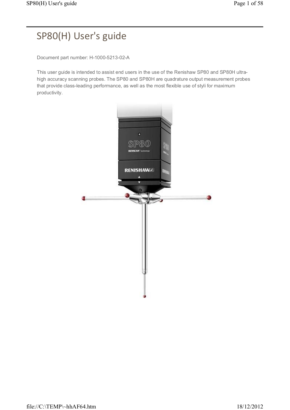 renishaw SP80H Users Guide