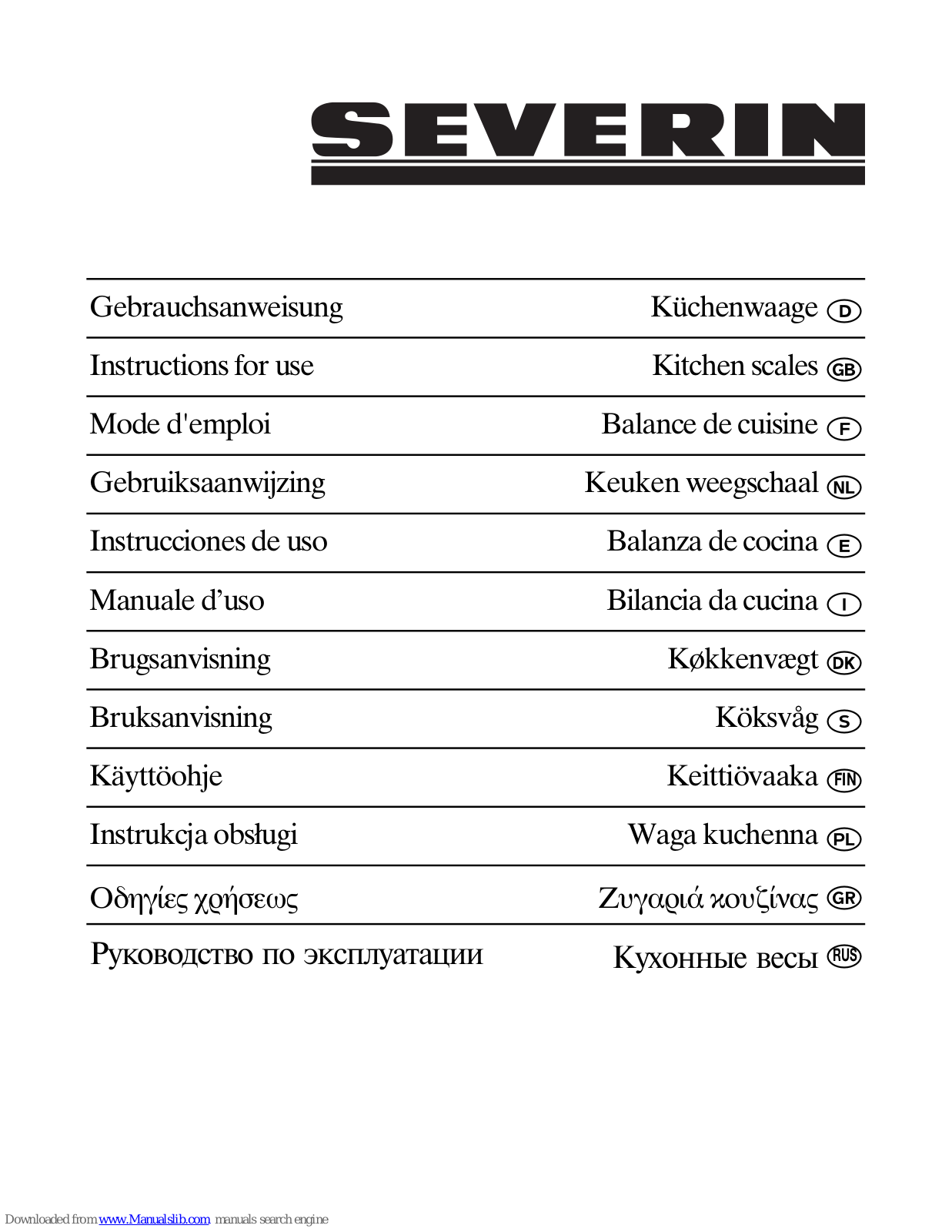 SEVERIN Kitchen scales Instructions For Use Manual