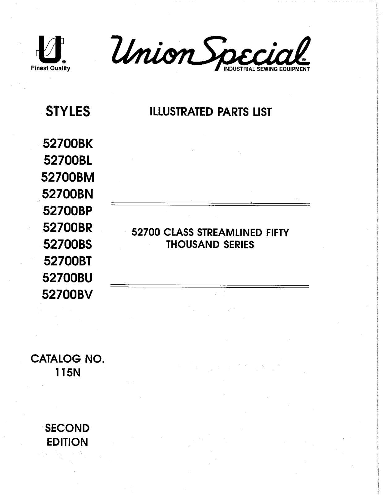 Union Special 52700BK, 52700BL, 52700BM, 52700BN, 52700BP Parts List