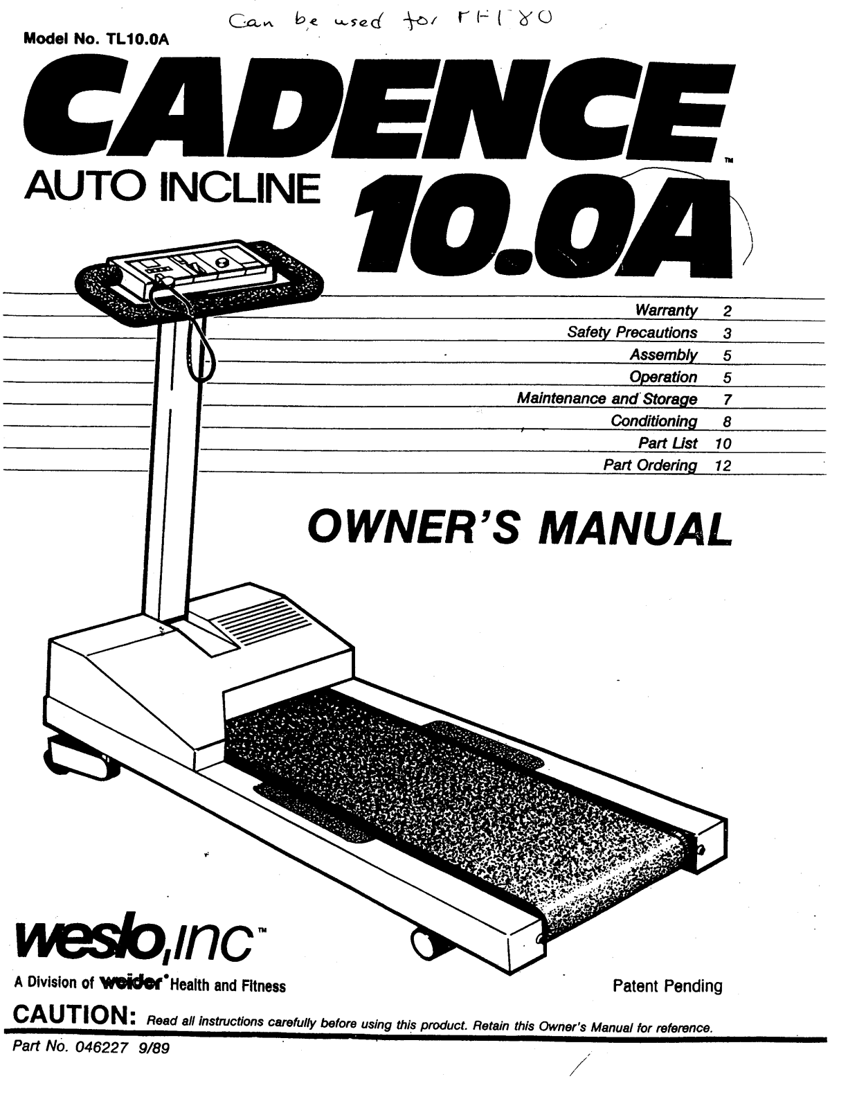 Weslo PFT80 User Manual