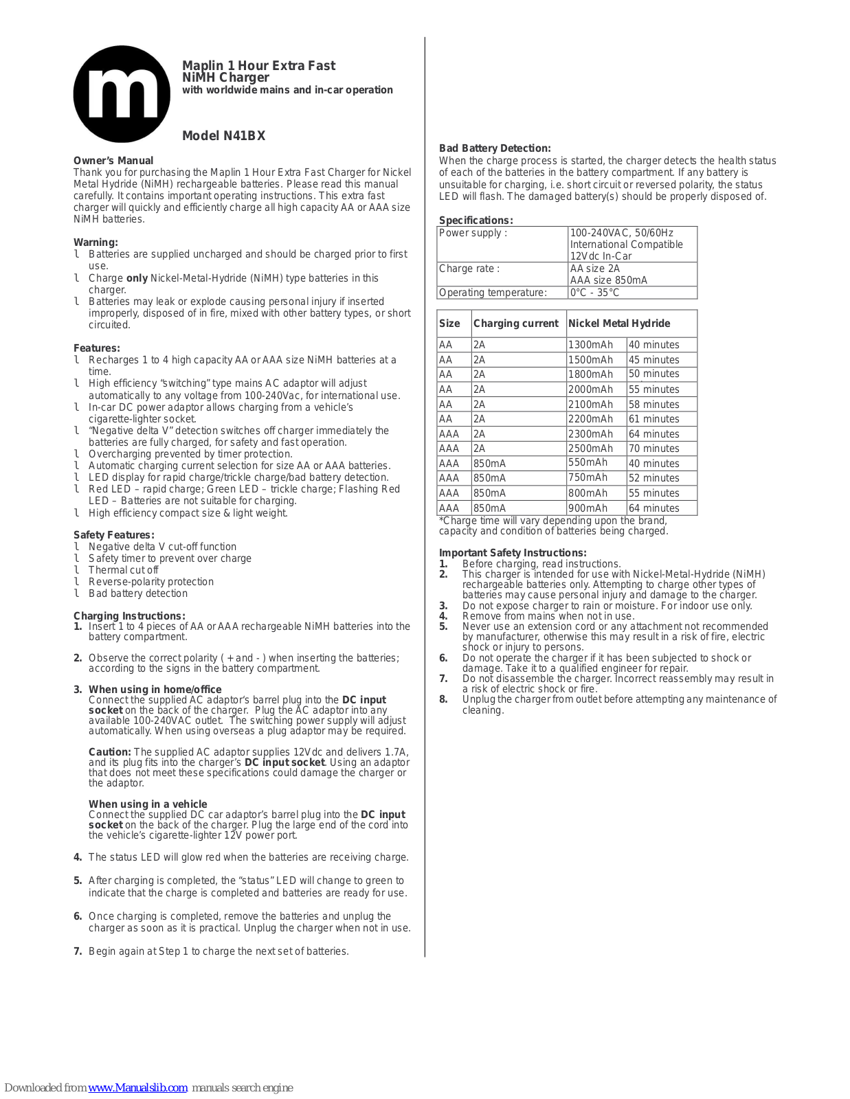 Maplin N41BX Owner's Manual