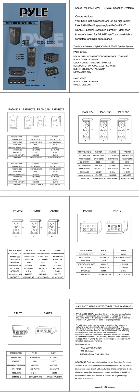 Pyle PAHT4, PAHT6, PADH1079 User guide - ManualMachine.com