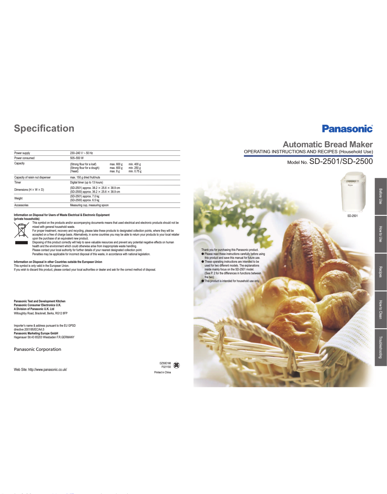 Panasonic SD-2501 User Manual