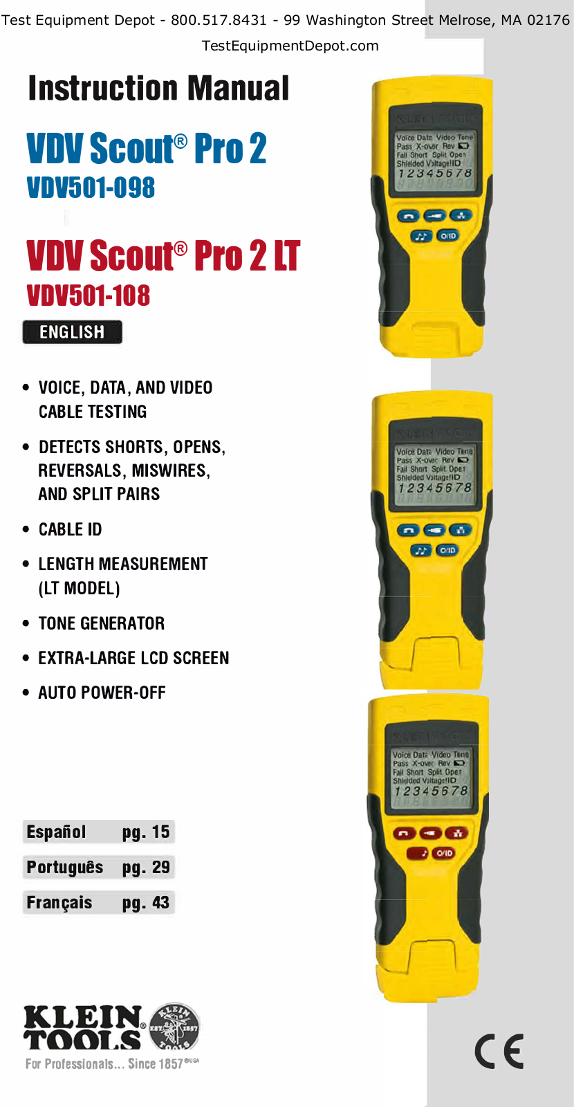 Klein Tools VDV Scout Pro 2 VDV501-098, VDV Scout Pro 2 LT VDV501-108 Instruction Manual