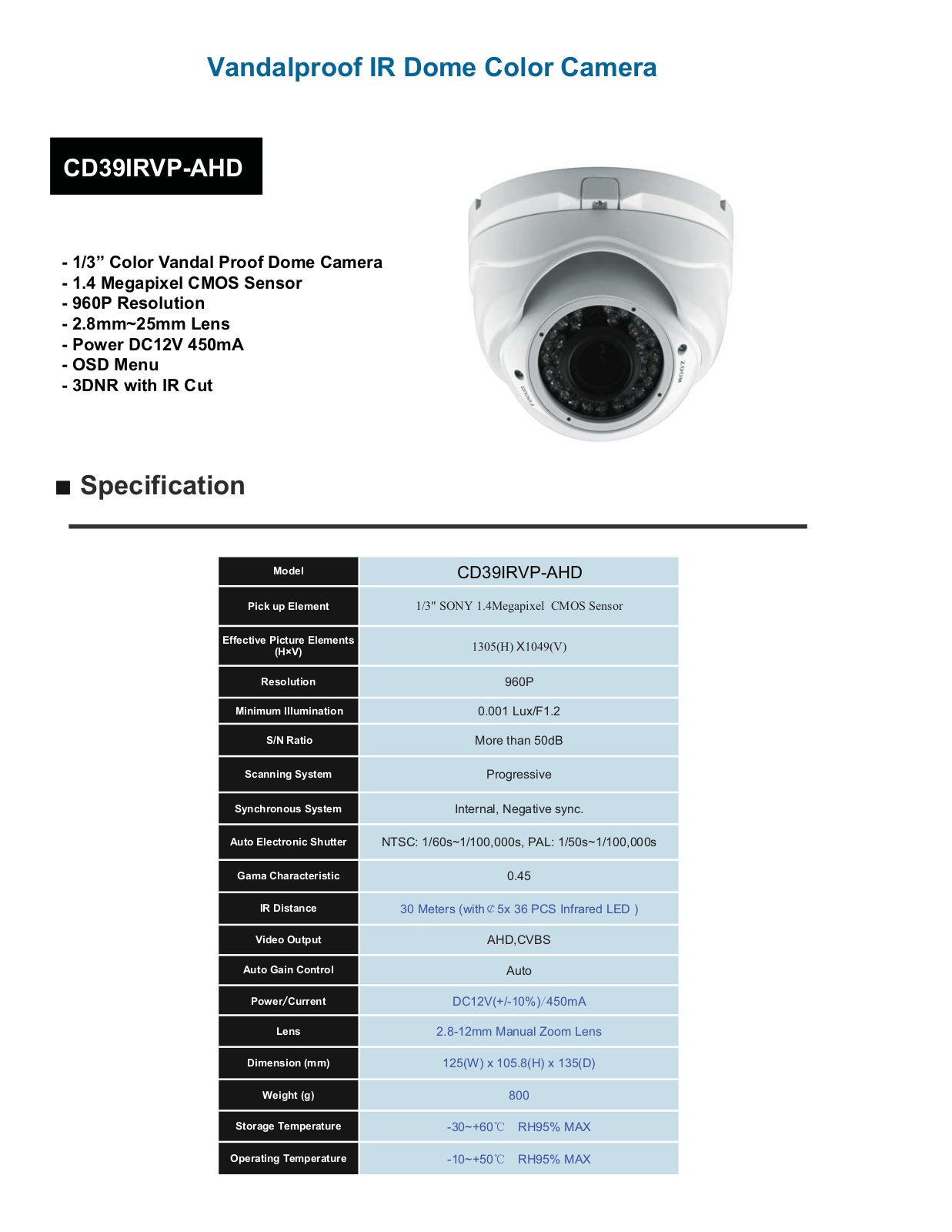 COP-USA CD39IRVP-AHD Specsheet