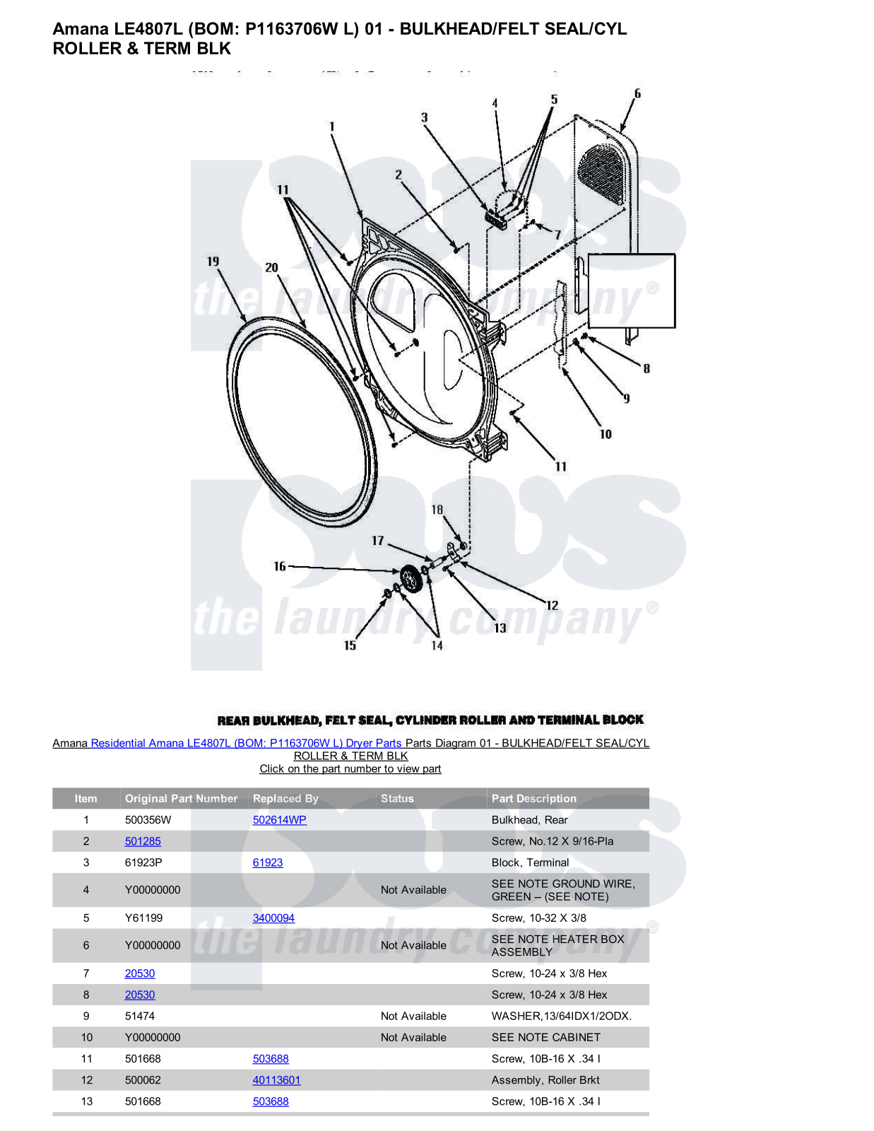 Amana LE4807L Parts Diagram