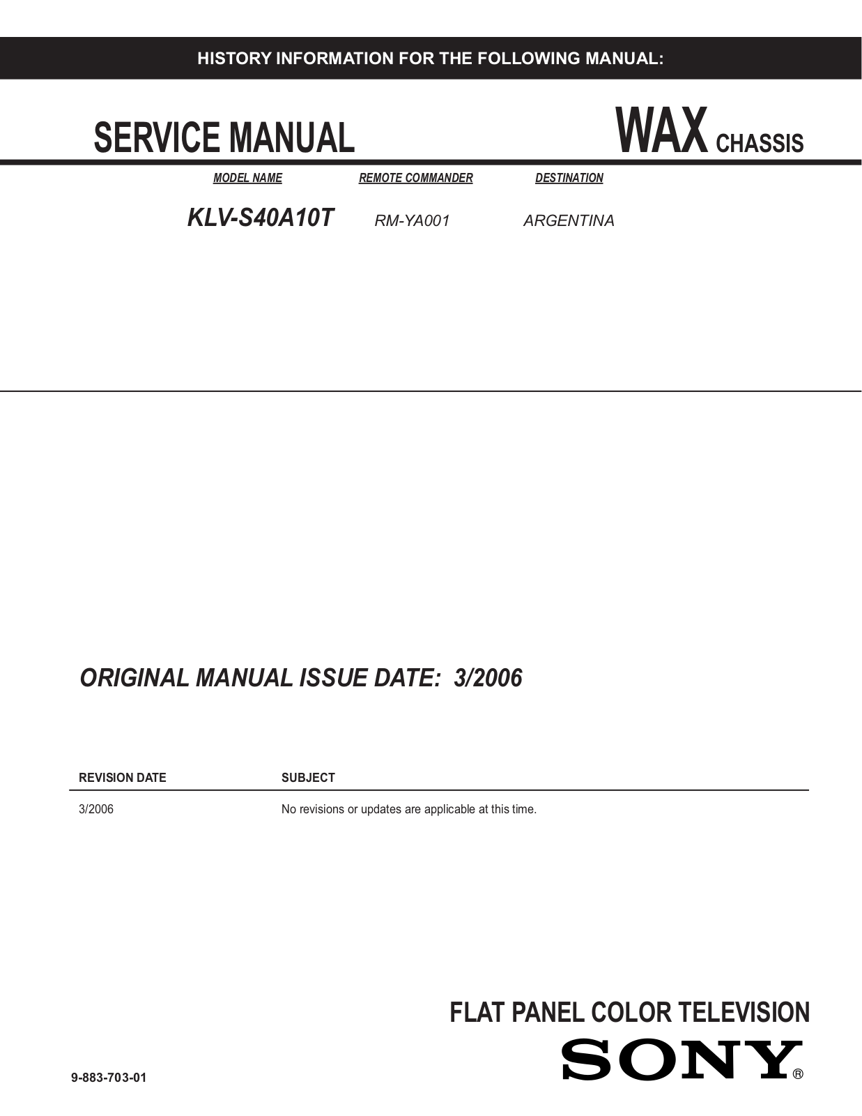 Sony KLV-S40A10T Service Manual