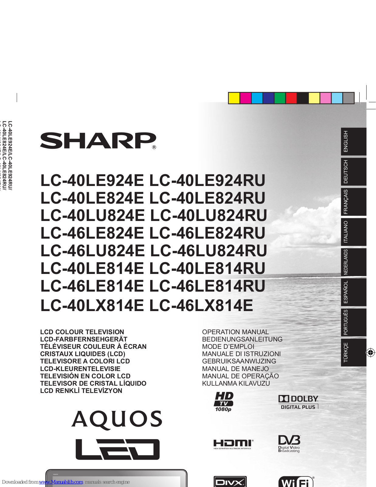 Sharp AQUOS LC-40LE924RU, AQUOS LC-40LU824E, AQUOS LC-40LE824E, AQUOS LC-40LE824RU, AQUOS LC-40LU824RU Operation Manual