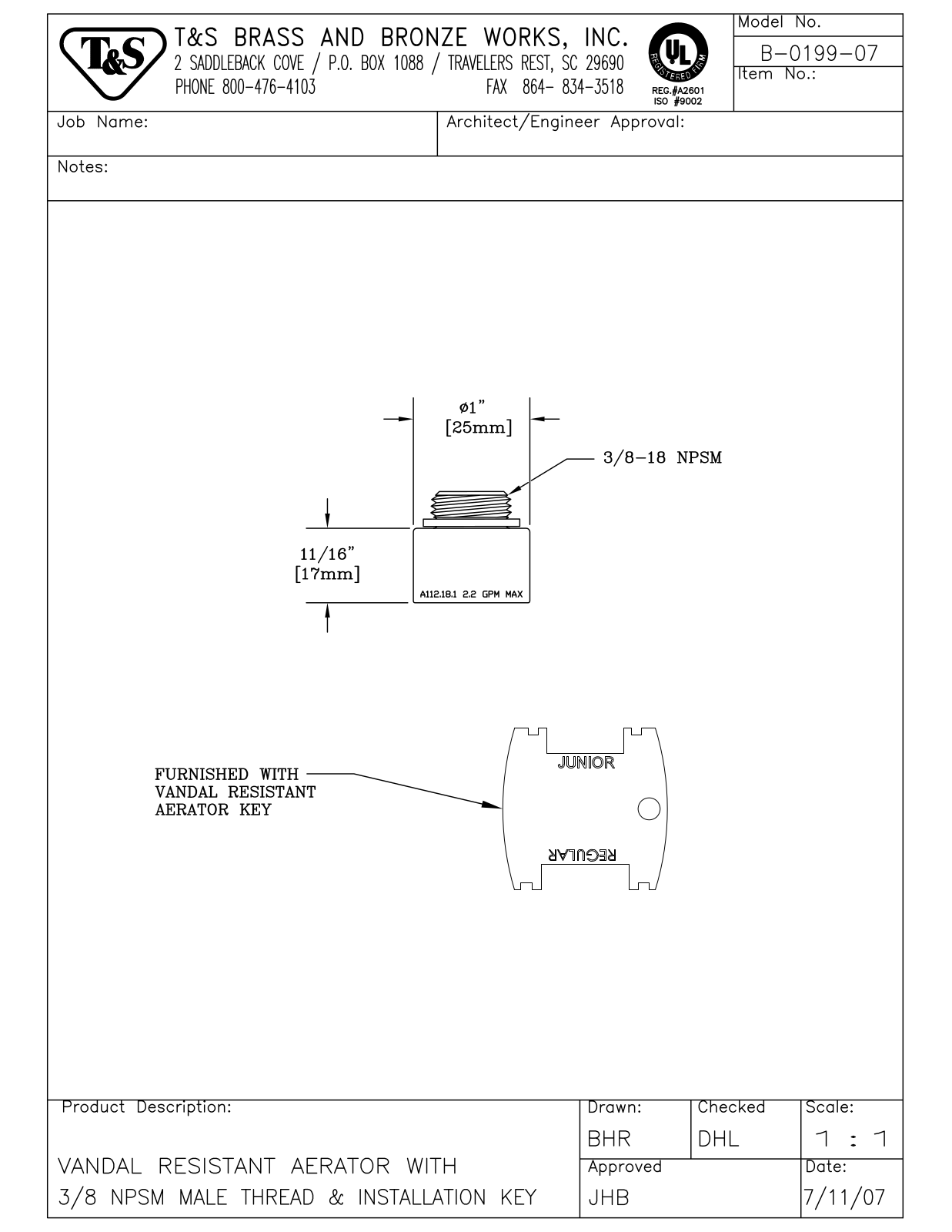 T & S Brass & Bronze Works B-0199-07 General Manual