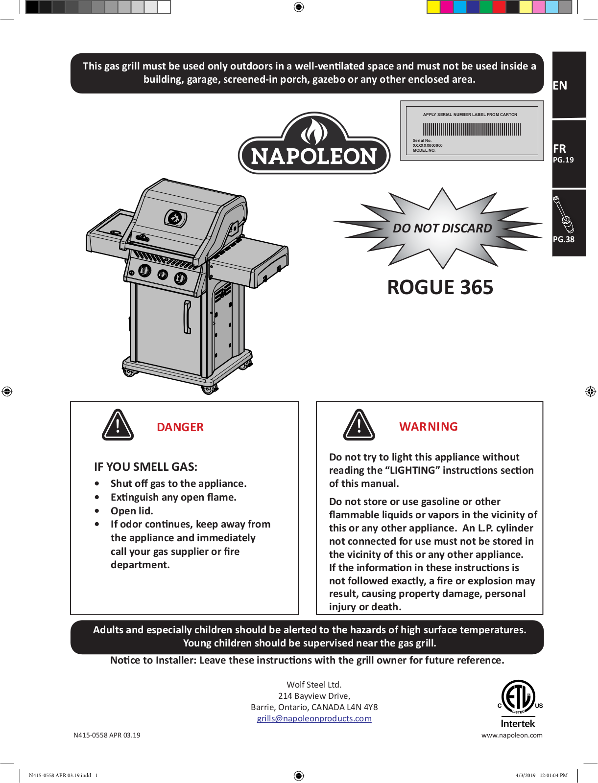 Napoleon R365SBPSS User Manual