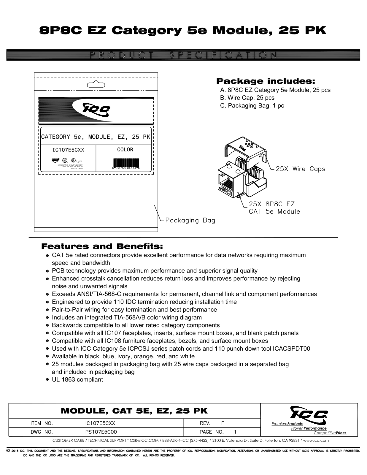 ICC IC107E5CBK, IC107E5CBL, IC107E5CIV, IC107E5COR, IC107E5CRD Specsheet