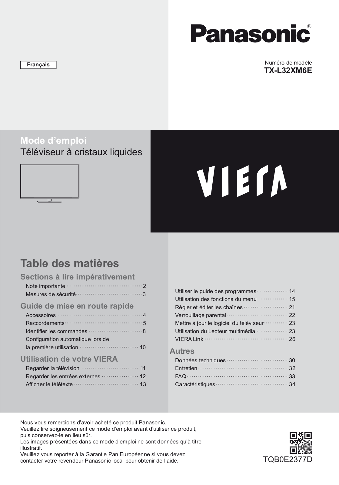 PANASONIC TX-L32XM6E User Manual