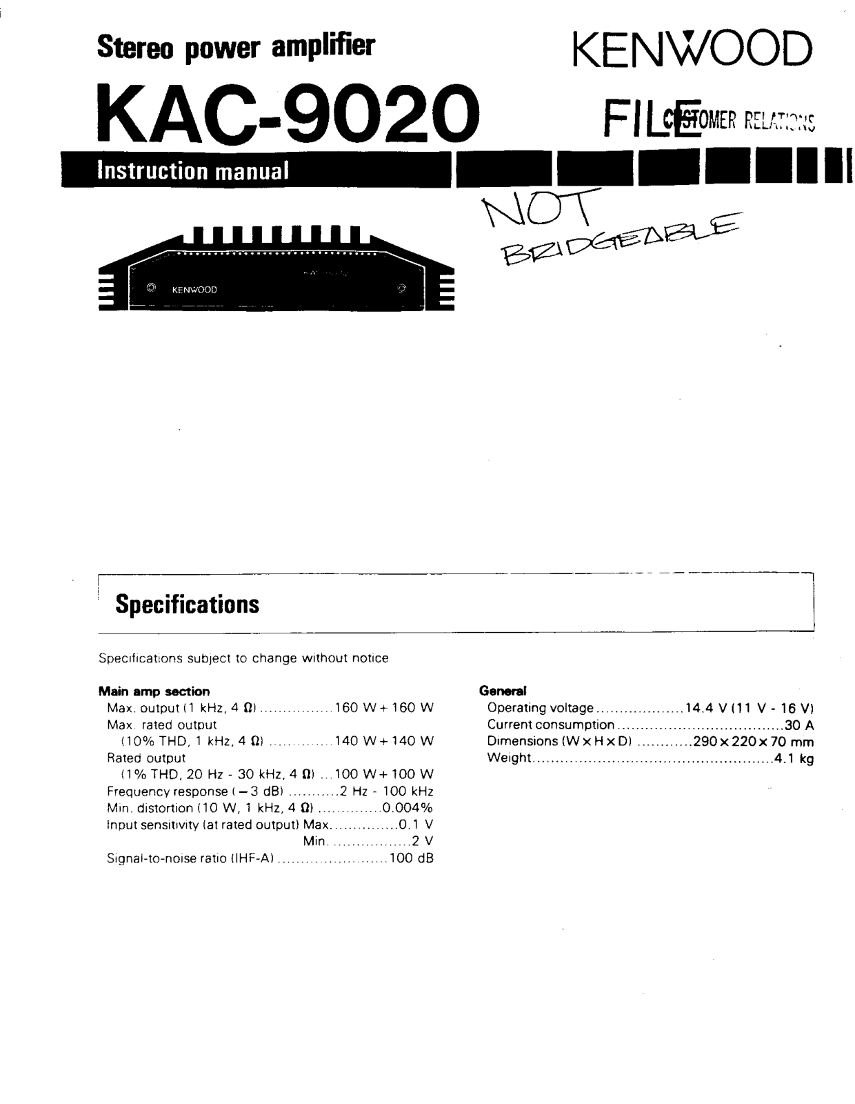 Kenwood KAC-9020 Owner's Manual