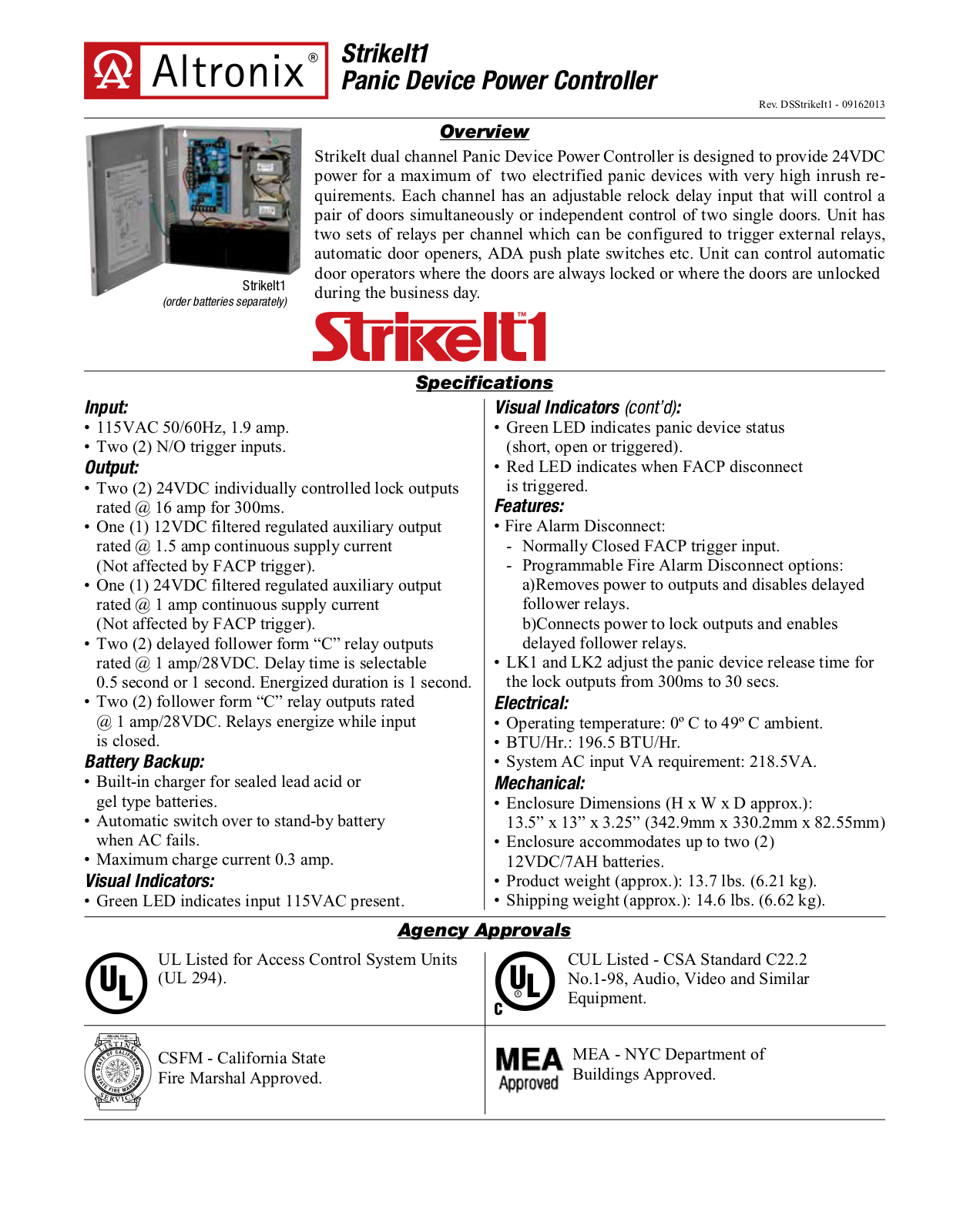 Altronix StrikeIt1 Specsheet