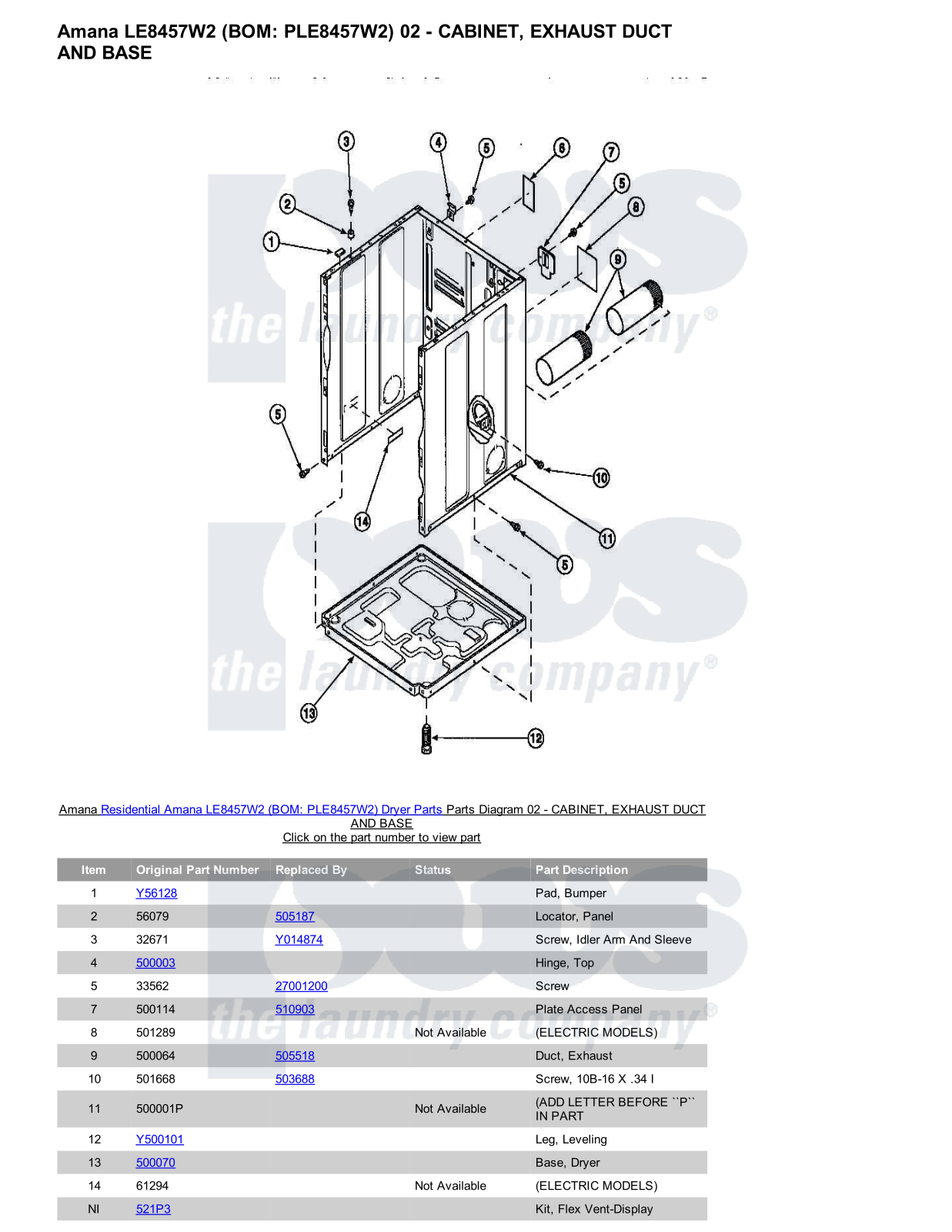 Amana LE8457W2 Parts Diagram