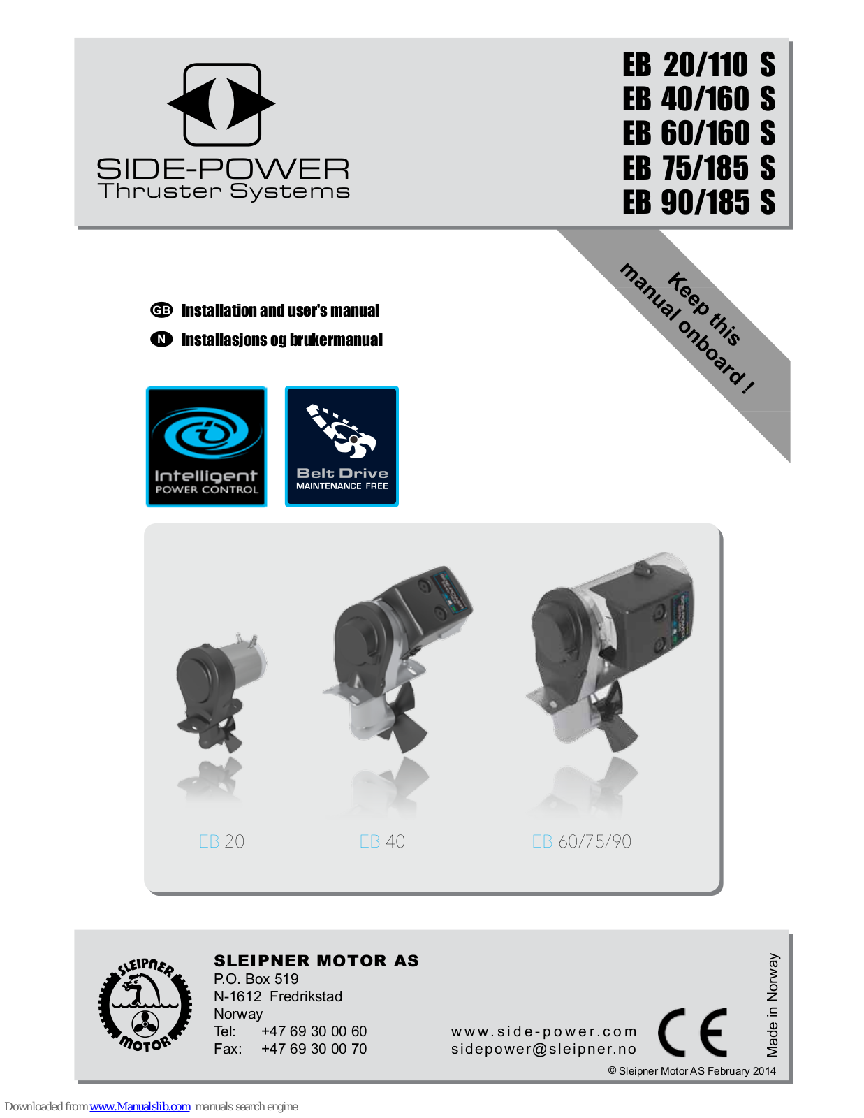 Side-Power EB 20/110 S, EB 40/160 S, EB 60/160 S, EB 75/185 S, EB 90/185 S Installation And User Manual