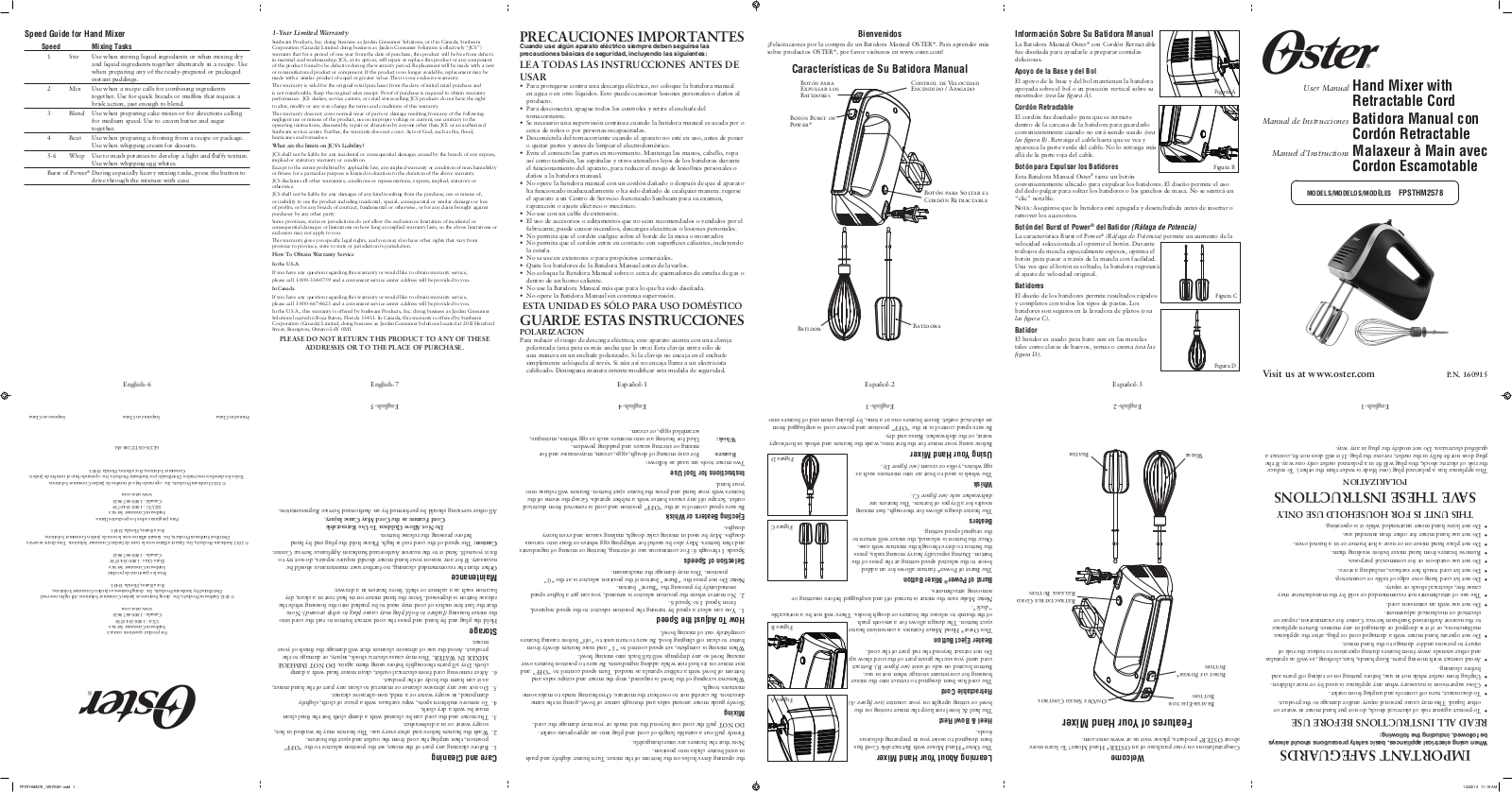 Oster FPSTHM2578 Instruction Manual