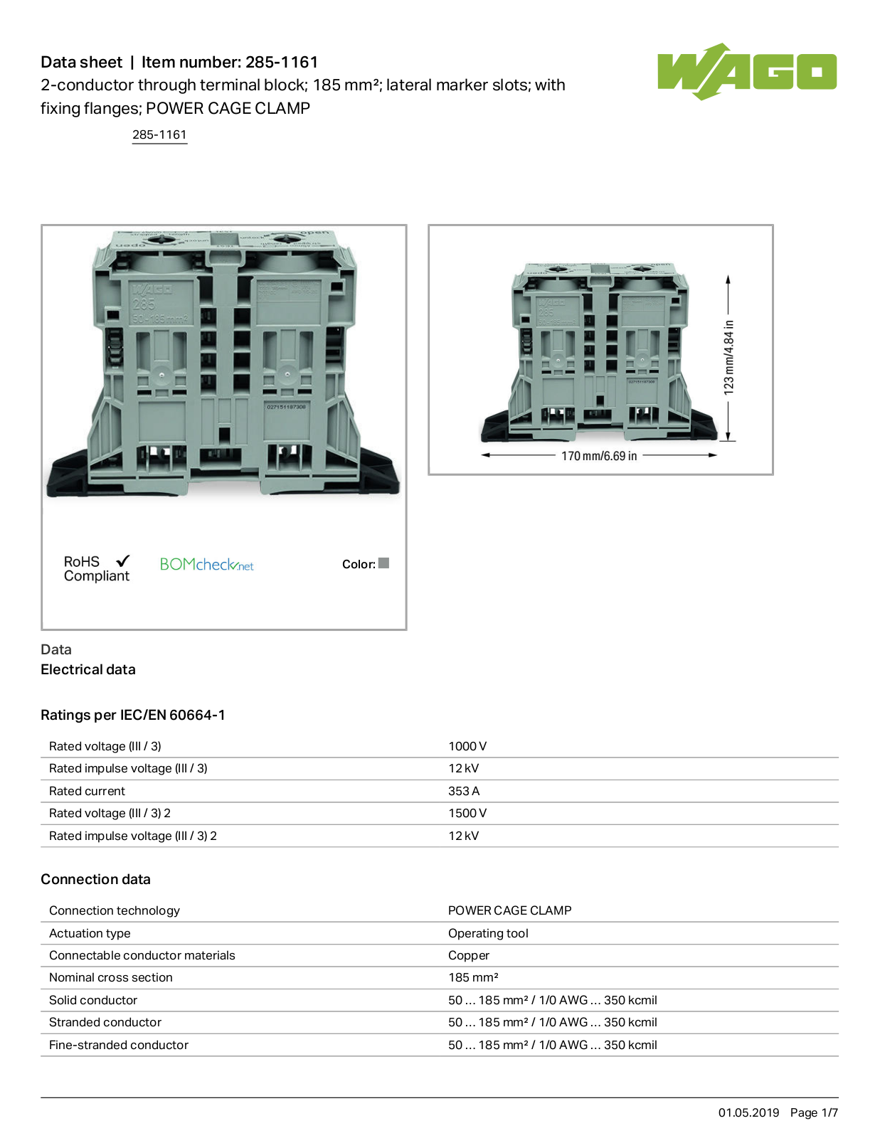 Wago 285-1161 Data Sheet