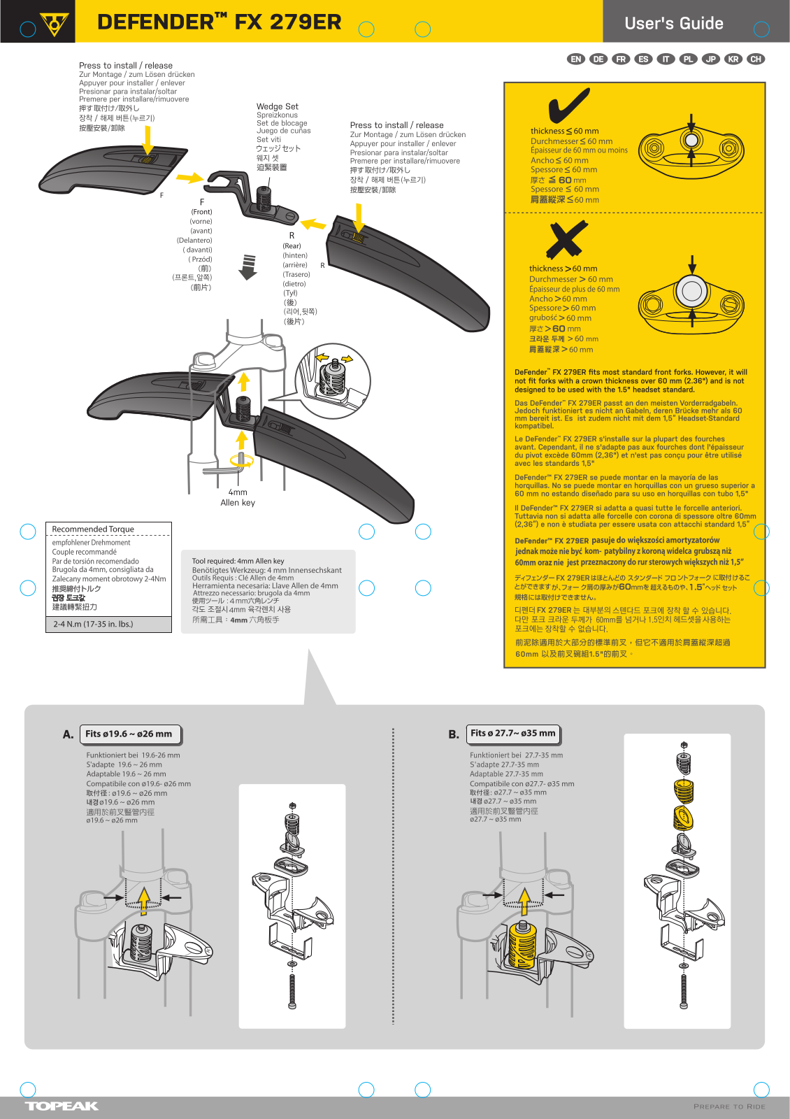 Topeak DeFender FX 279er User Manual