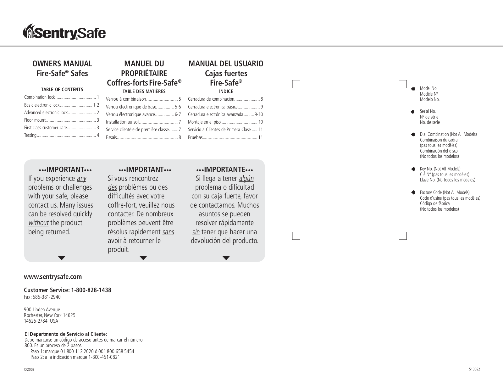 SentrySafe OA3807 User Manual