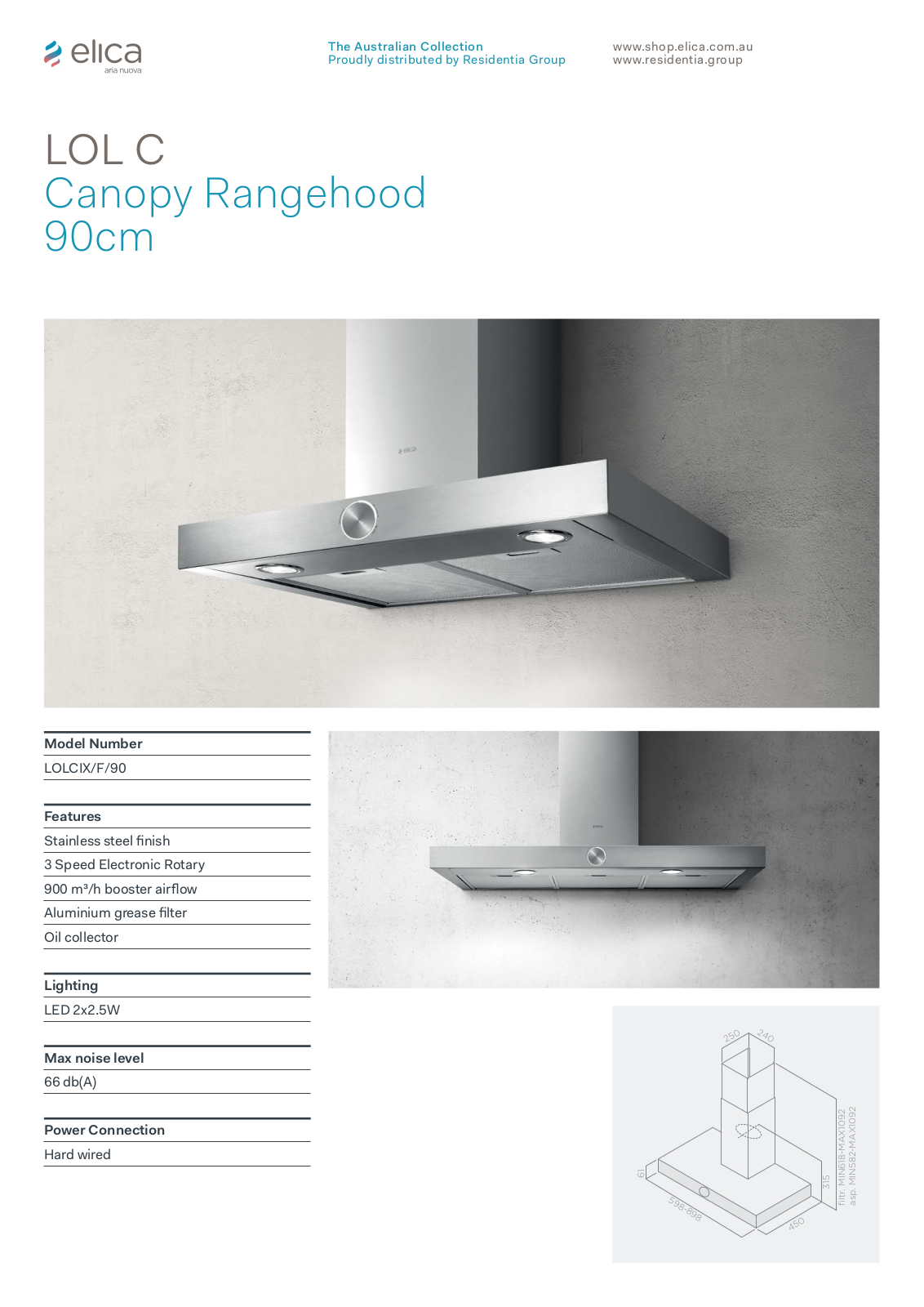 Elica LOLCIXF90 Specifications Sheet