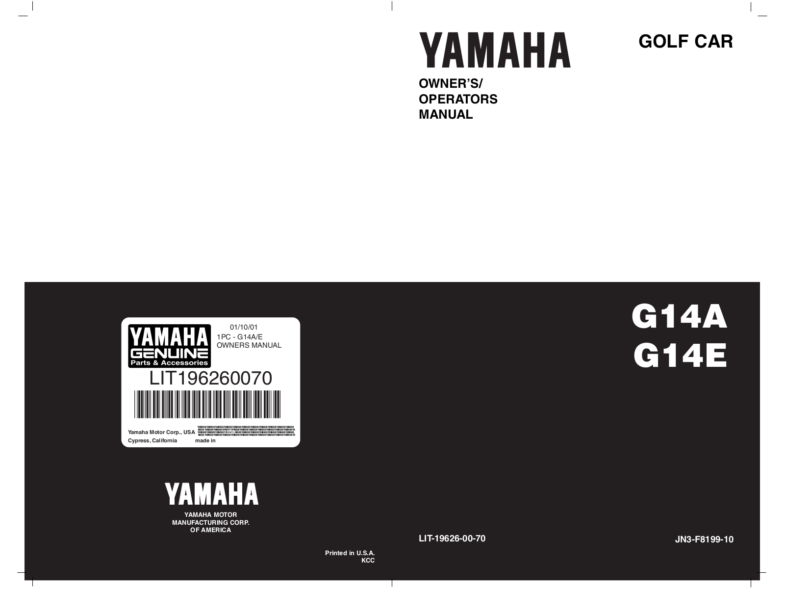 Yamaha G14E, G14A, ULTIMA 36 VOLT ELECTRIC-G14-E User Manual