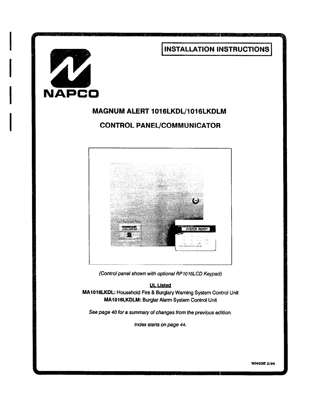 NAPCO MA1016LKDL Installation Manual