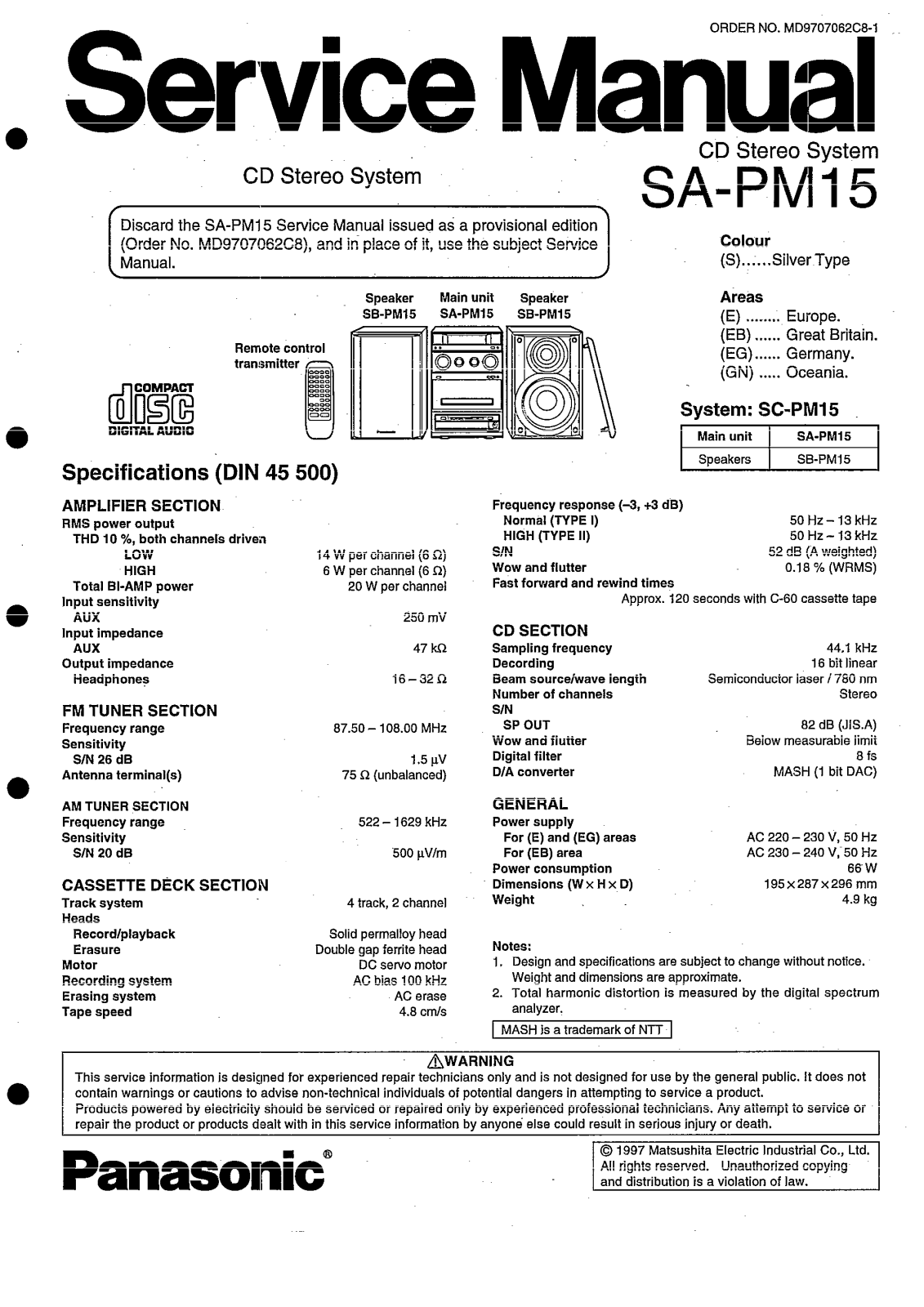 Panasonic SA PM15 Service Manual