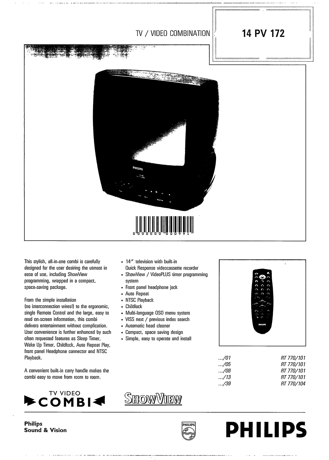 Philips 14PV172/13, 14PV172/39, 14PV172/08, 14PV172/01 User Manual